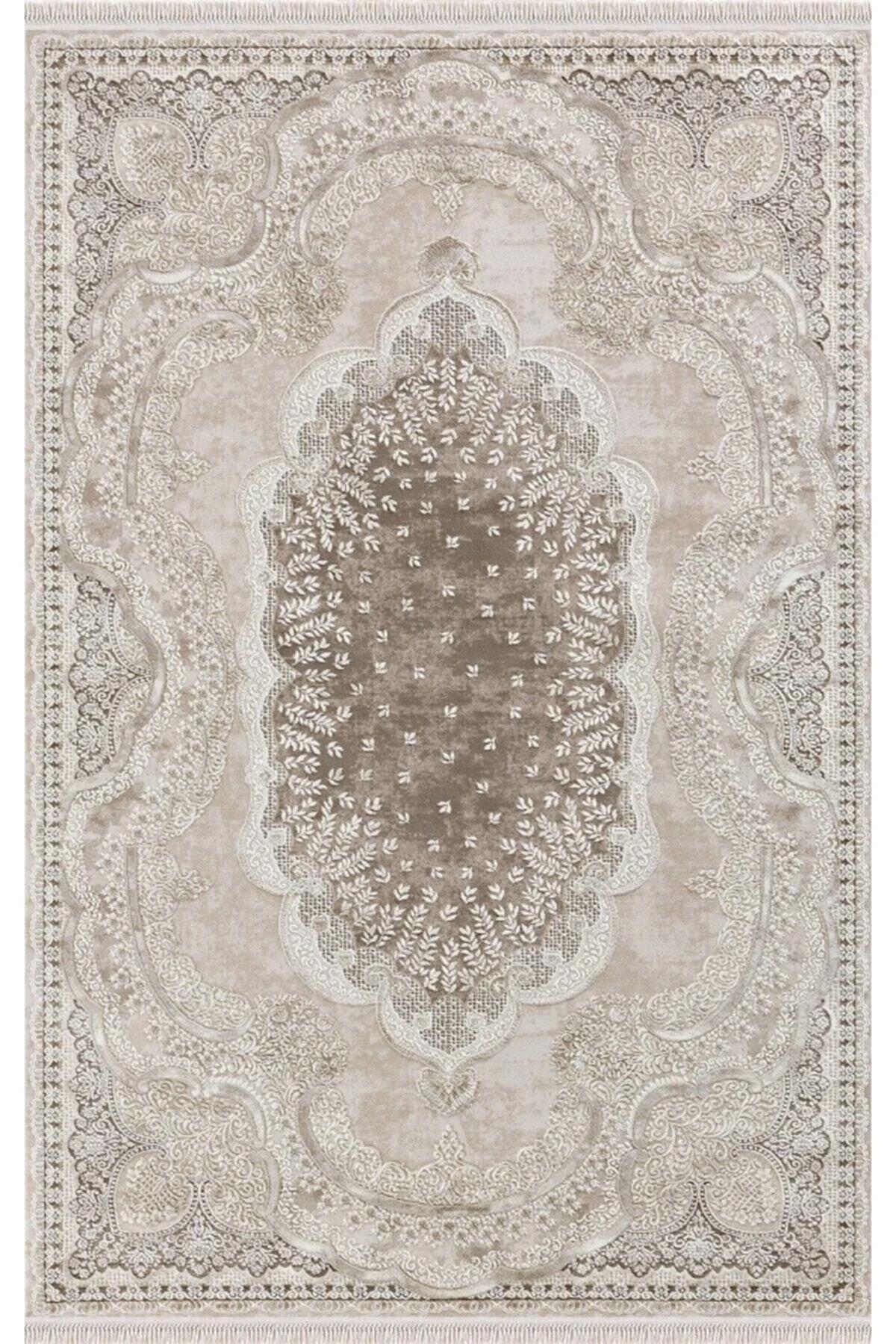 Merinos  Rodin 19777 Krem 11 mm Akrilik Antibakteriyel Yıkanabilir İnce Kaymaz Dikdörtgen Makine Dokuma Salon Halısı 120x180 cm