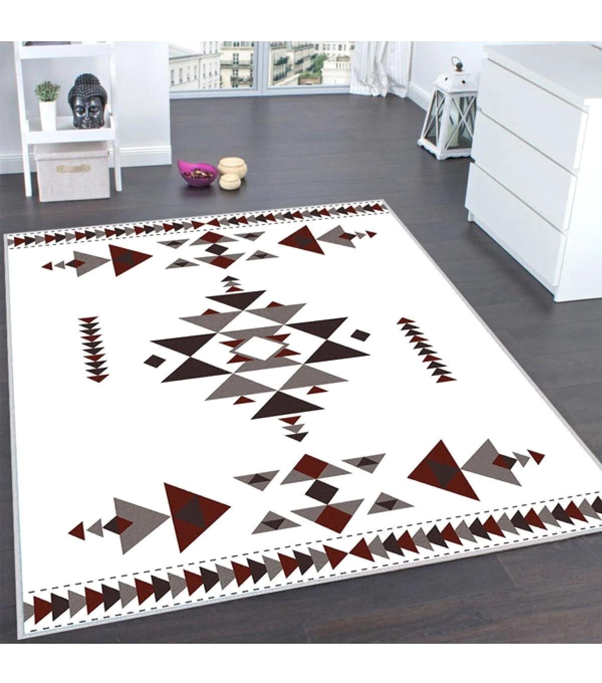 Rovigo Home RVG0133-SD1062 Krem 8 mm Polyester Yıkanabilir Orta Kaymaz Dot Taban Dikdörtgen Makine Dokuma Salon Halısı 100x200 cm