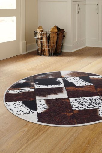 Dijidekor DR01 Kahverengi 7 mm Polyester Yıkanabilir Orta Kaymaz Dot Taban Yuvarlak Makine Dokuma Salon Halısı 160x233 cm