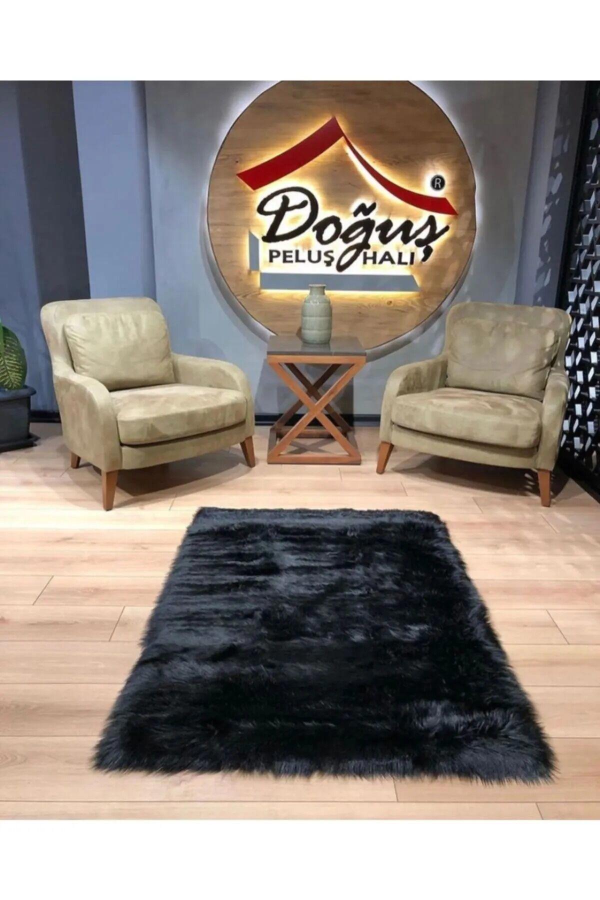 Doğuş Peluş Halı Siyah 0.4 mm Polyester Silinebilir Yıkanabilir İnce Kaymaz Taban Makine Dokuma Salon Halısı 100x150 cm