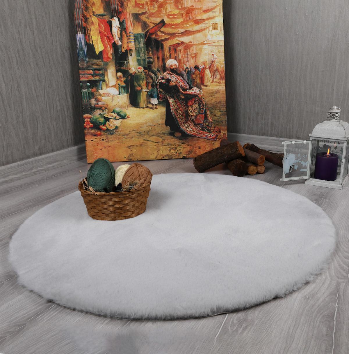 My Evilla Gri 25 mm Polyester Yıkanabilir Kalın Kaymaz Taban Yuvarlak Makine Dokuma Oturma Odası Halısı 160x235 cm