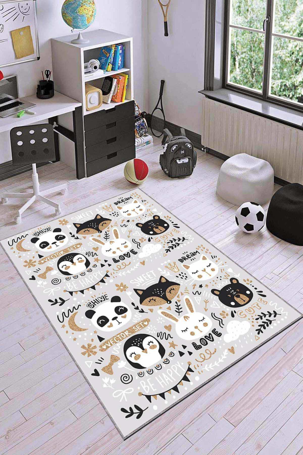 Viva Home AR045 Gri 7 mm Mikropolyester Toz Tutmaz Yıkanabilir İnce Kaymaz Dot Taban Dikdörtgen Makine Dokuma Çocuk Odası Halısı 240x340 cm