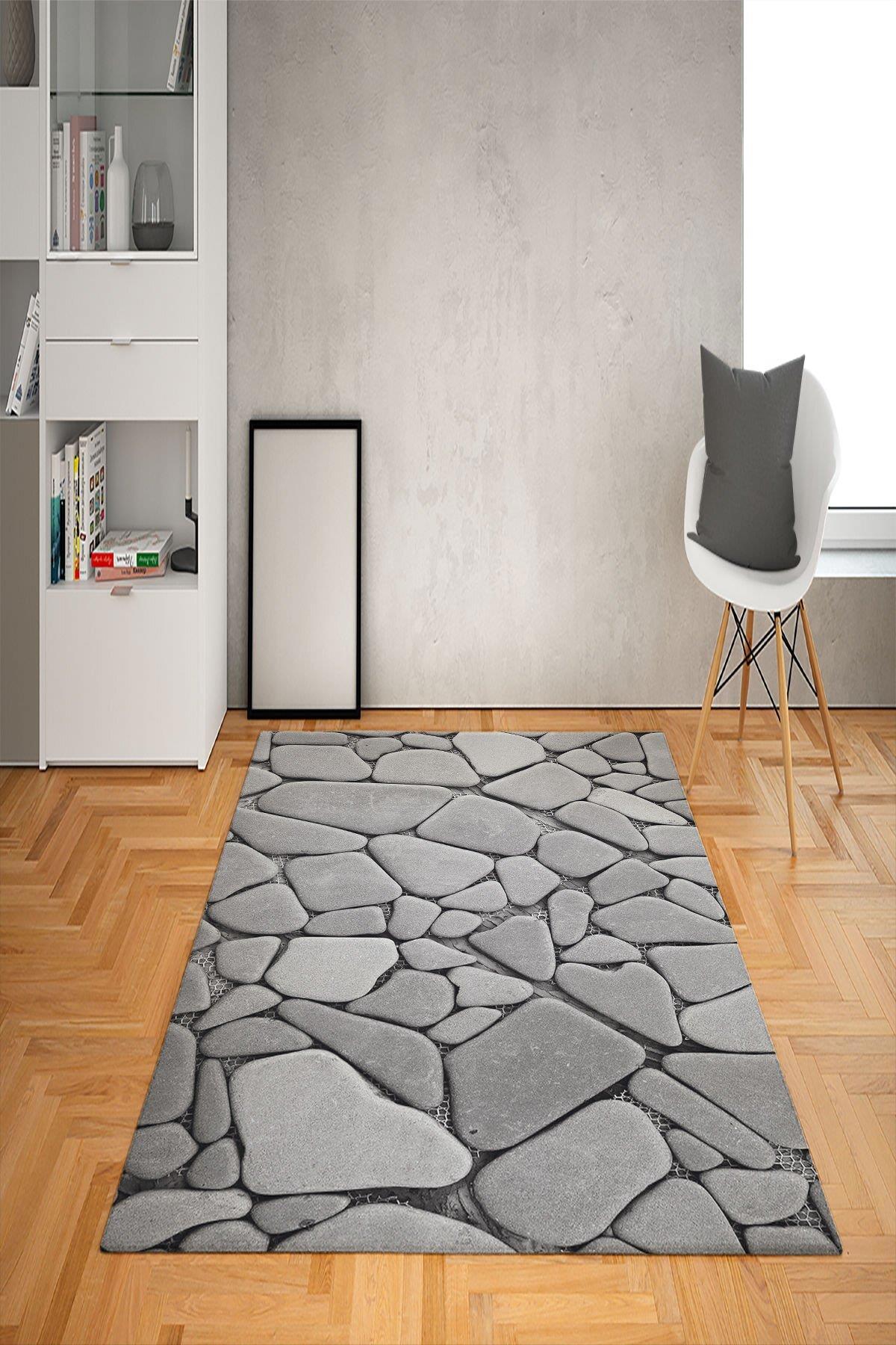Doruklar Home Collection Gri 0.7 mm Polyester Yıkanabilir Kaymaz Taban Dikdörtgen Makine Dokuma Halı 120x180 cm