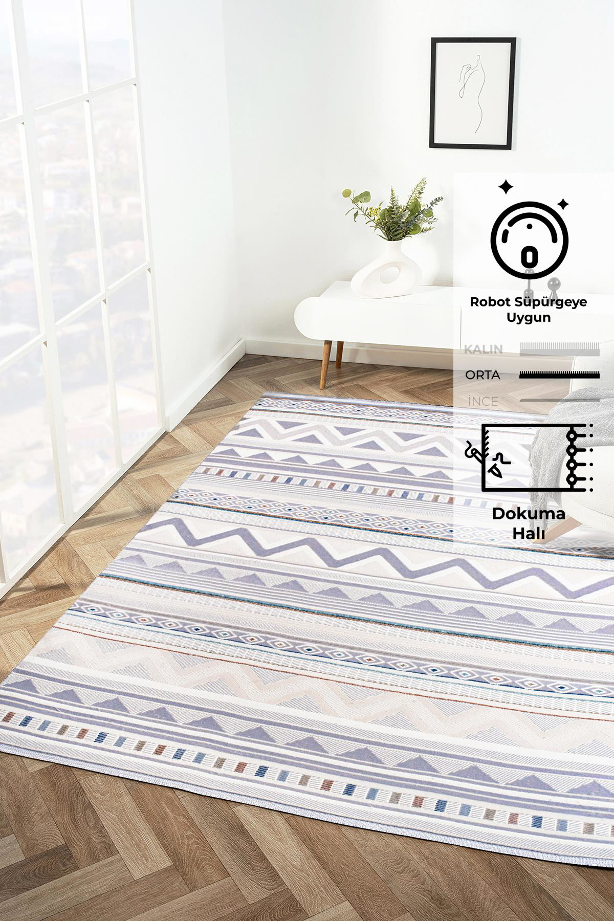Konfor Halı Tavira 1975 Krem 7 mm Akrilik Yıkanabilir Dikdörtgen Makine Dokuma Salon Halısı 150x233 cm