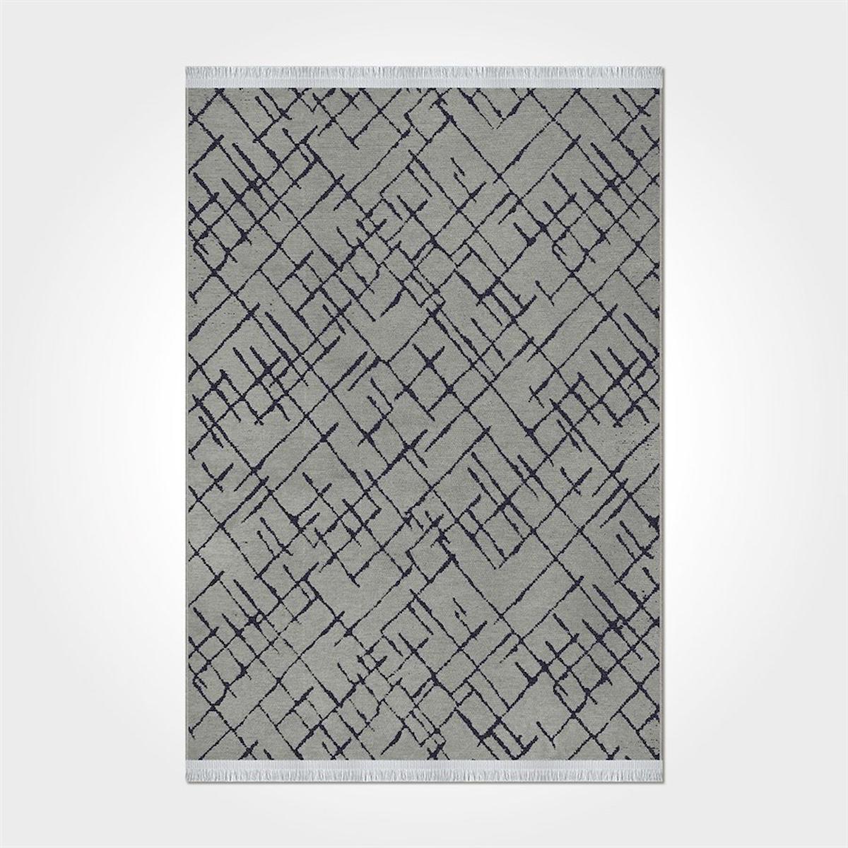 Crea Halı Rain 7325S Gri 7 mm Pamuk-Polyester Antibakteriyel Yıkanabilir Orta Kaymaz Lateks Taban Dikdörtgen Makine Dokuma Salon Halısı 160x235 cm