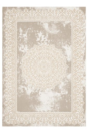 Alpina Home Echo Krem 7 mm Polyester Yıkanabilir İnce Kaymaz Jüt Taban Dikdörtgen Makine Dokuma Salon Halısı 75x300 cm