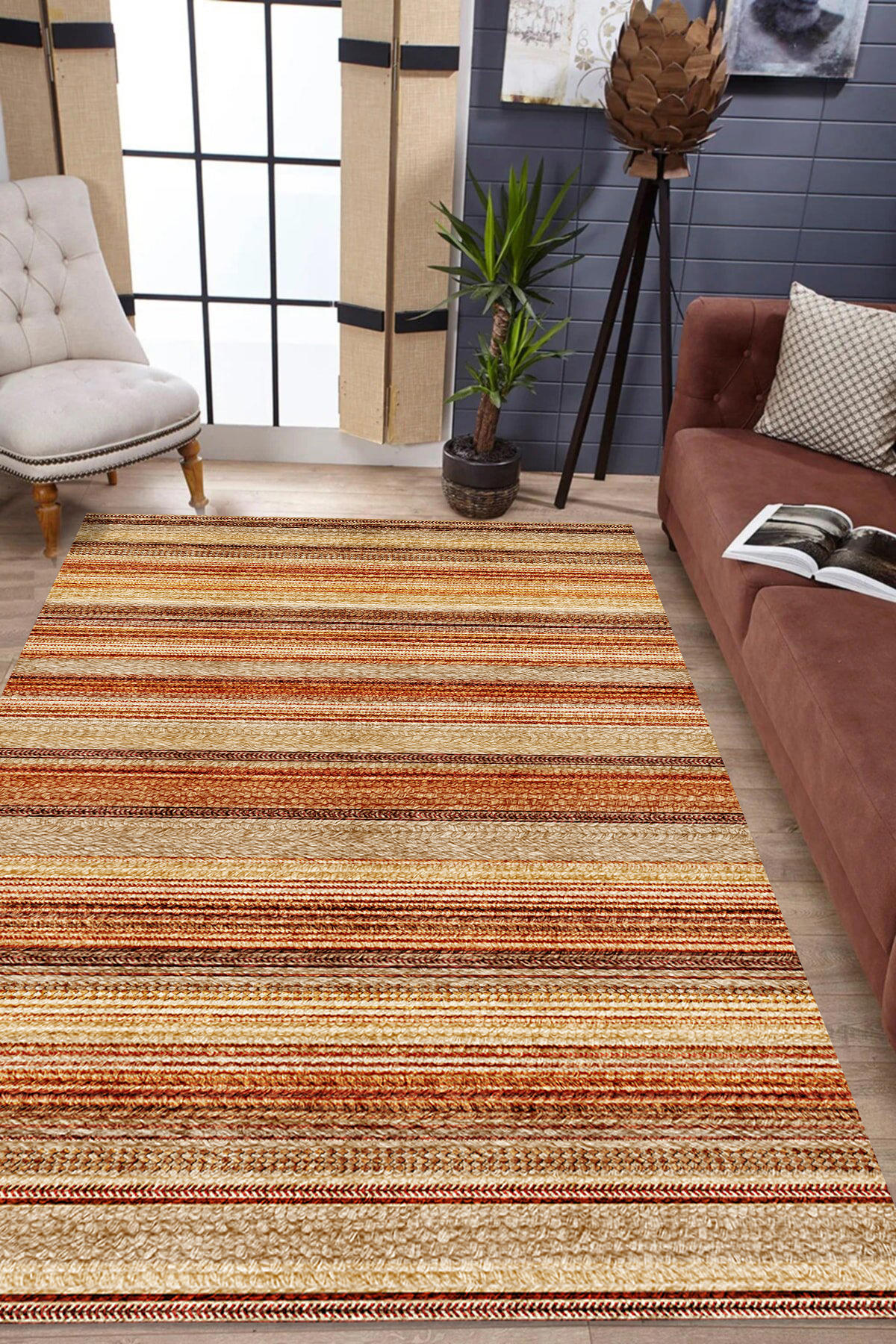 Aida Home Austin Çok Renkli 0.5 mm Pamuk Yıkanabilir İnce Kaymaz Jüt Taban Dikdörtgen Makine Dokuma Salon Halısı 100x100 cm