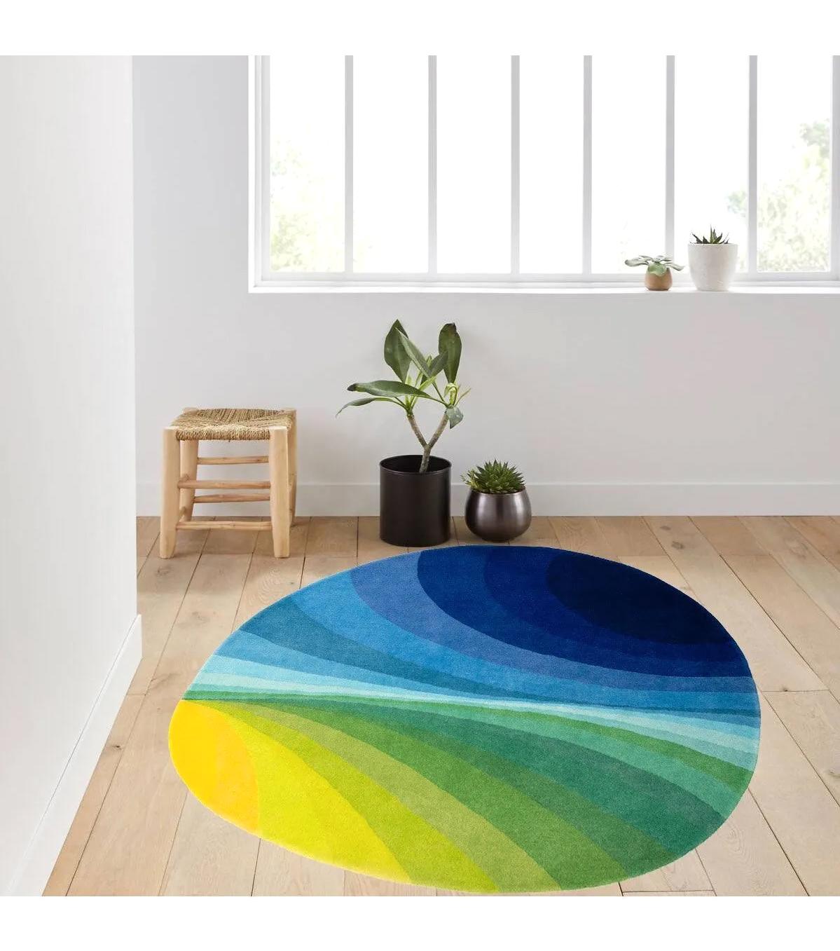 Rovigo Home RVG7284 Çok Renkli 8 mm Polyester Antibakteriyel-Leke Tutmaz-Toz Tutmaz Yıkanabilir İnce Kaymaz Dot Taban Yuvarlak Makine Dokuma Salon Halısı 140x200 cm