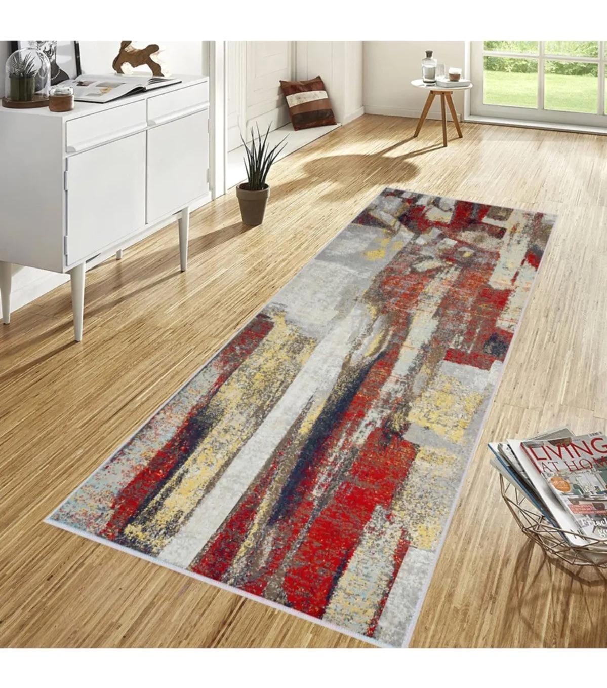 Rovigo Home RVG1726 Çok Renkli 8 mm Polyester Antibakteriyel-Leke Tutmaz-Toz Tutmaz Yıkanabilir İnce Kaymaz Dot Taban Dikdörtgen Makine Dokuma Salon Halısı 120x180 cm