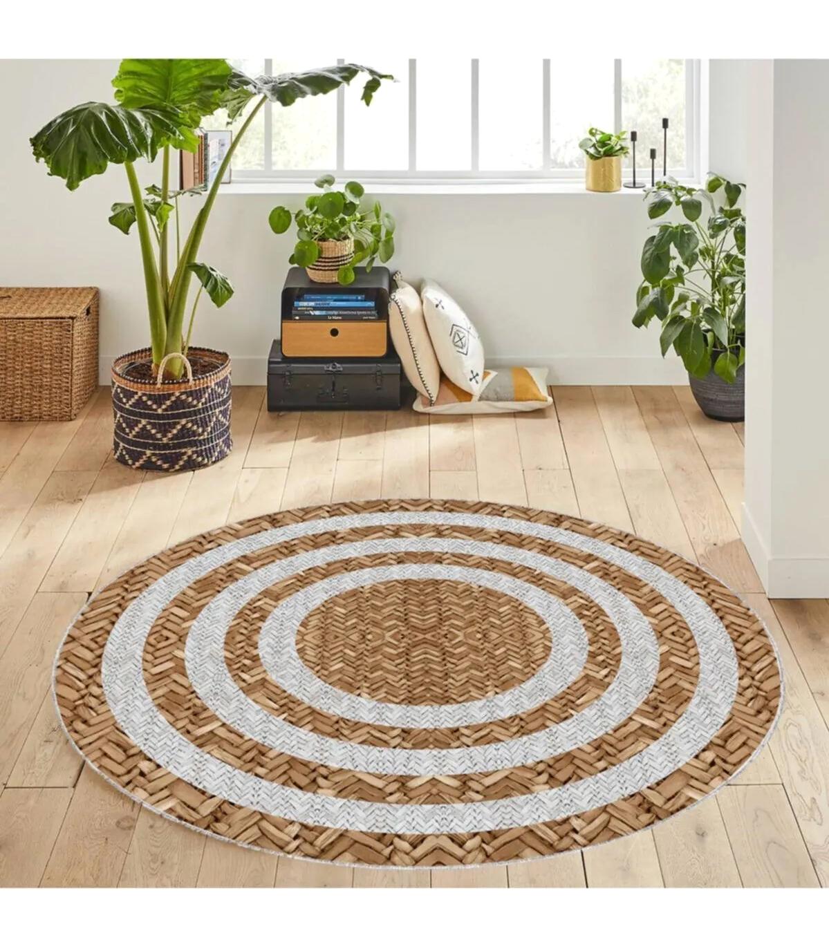 Rovigo Home RVG7070-SD364 Çok Renkli 8 mm Polyester Antibakteriyel-Leke Tutmaz-Toz Tutmaz Yıkanabilir İnce Kaymaz Dot Taban Yuvarlak Makine Dokuma Salon Halısı 120x180 cm