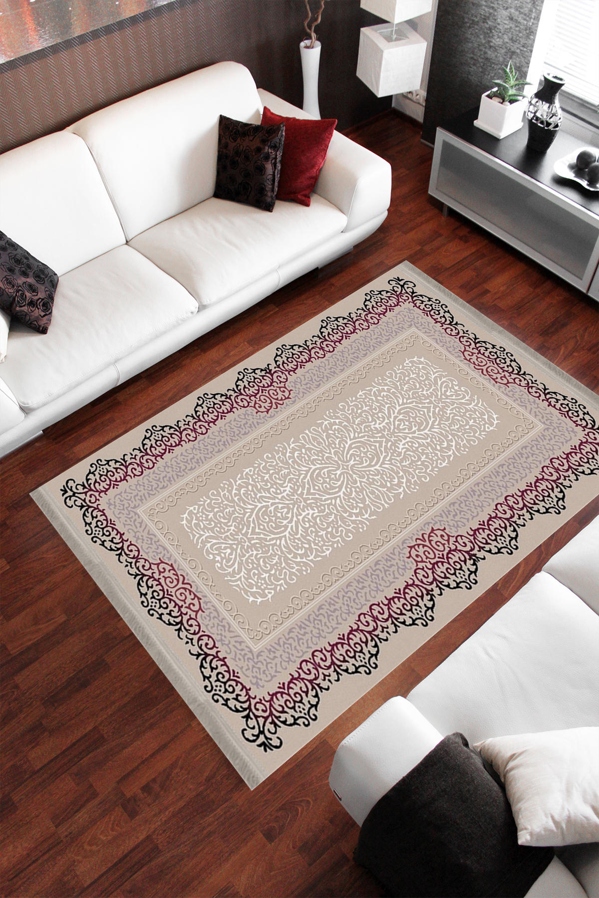 Homier Collection H-KS-3078D Çok Renkli 7 mm Pamuk Antibakteriyel Yıkanabilir Orta Kaymaz Dot Taban Dikdörtgen Makine Dokuma Salon Halısı 140x200 cm