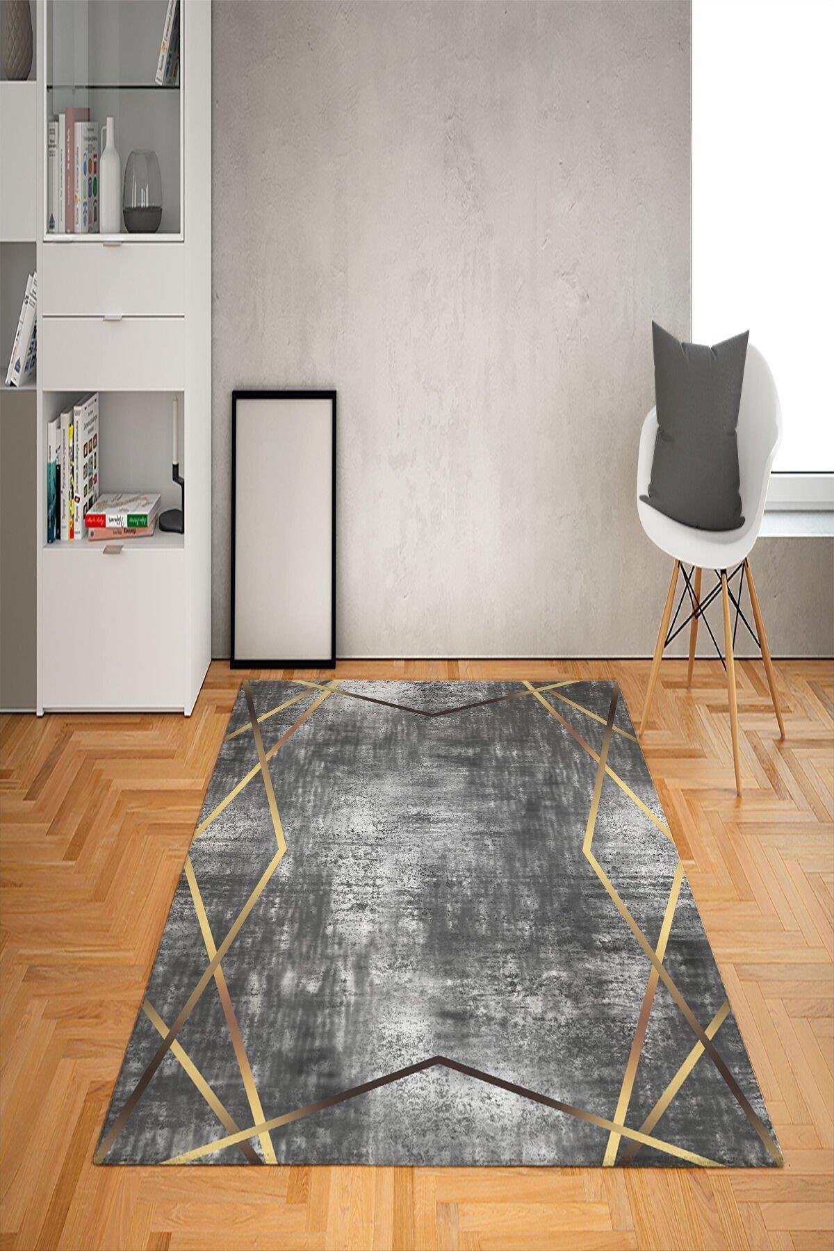 Doruklar Home Collection Gri 0.7 mm Polyester Antibakteriyel Yıkanabilir Kalın Kaymaz Taban Dikdörtgen Makine Dokuma Salon Halısı 200x290 cm