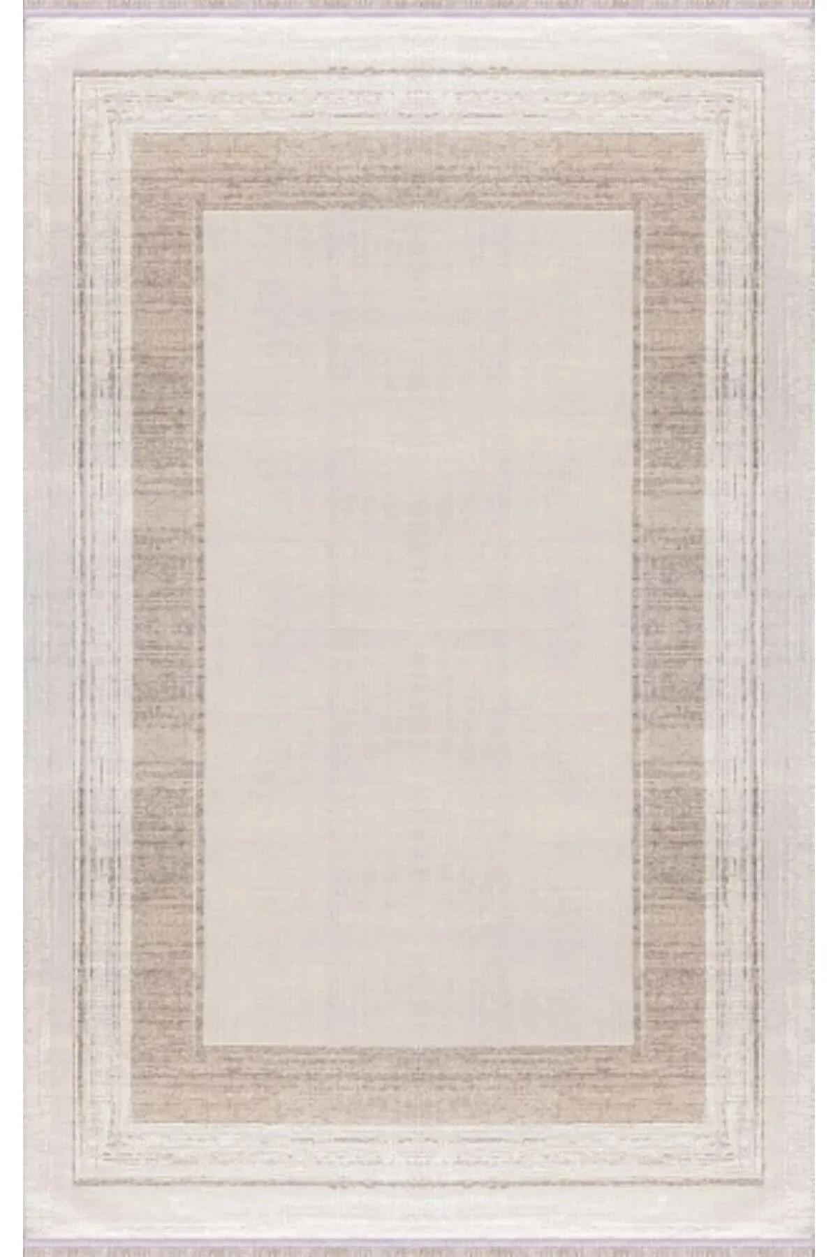 Merinos  Lion 62744 Krem 8.5 mm Mikropolyester Toz Tutmaz Yıkanabilir Kalın Kaymaz Dikdörtgen Makine Dokuma Salon Halısı 80x150 cm