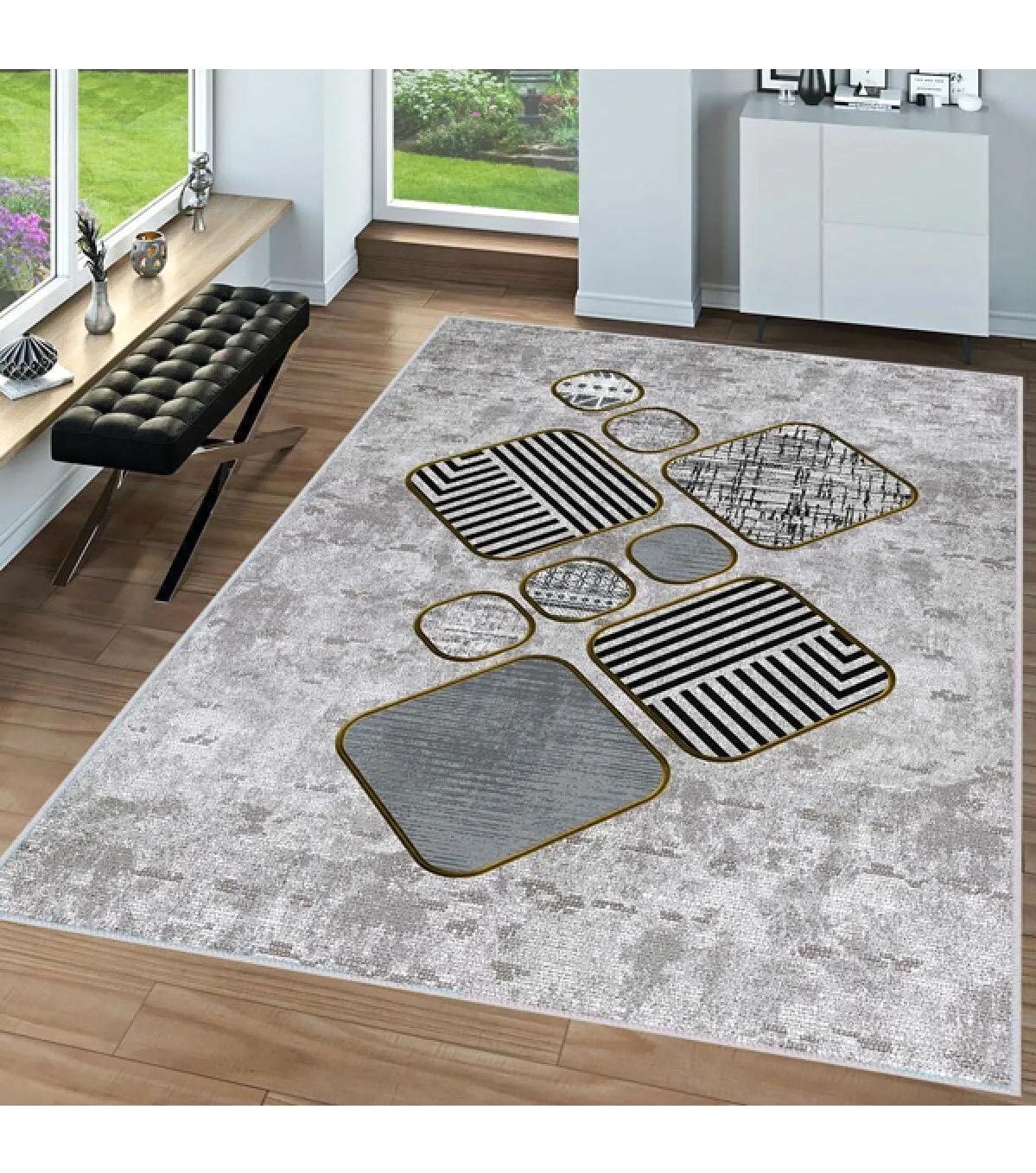 Rovigo Home RVG0057-SD1174 Çok Renkli 8 mm Polyester Yıkanabilir Orta Kaymaz Dot Taban Dikdörtgen Makine Dokuma Salon Halısı 140x200 cm