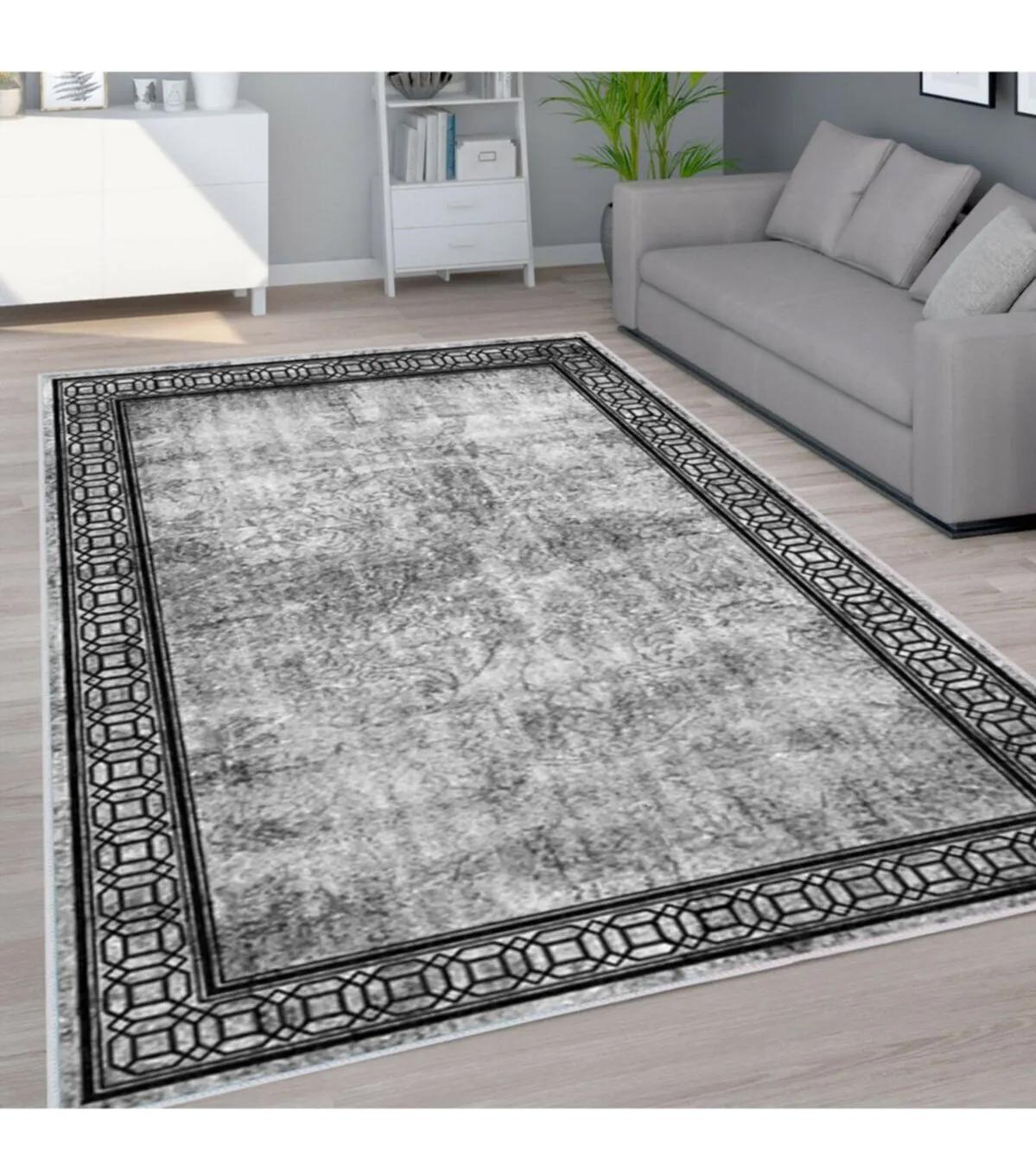 Rovigo Home RVG1570-HT241 Gri 8 mm Polyester Leke Tutmaz-Toz Tutmaz Yıkanabilir İnce Kaymaz Dot Taban Dikdörtgen Makine Dokuma Salon Halısı 100x250 cm