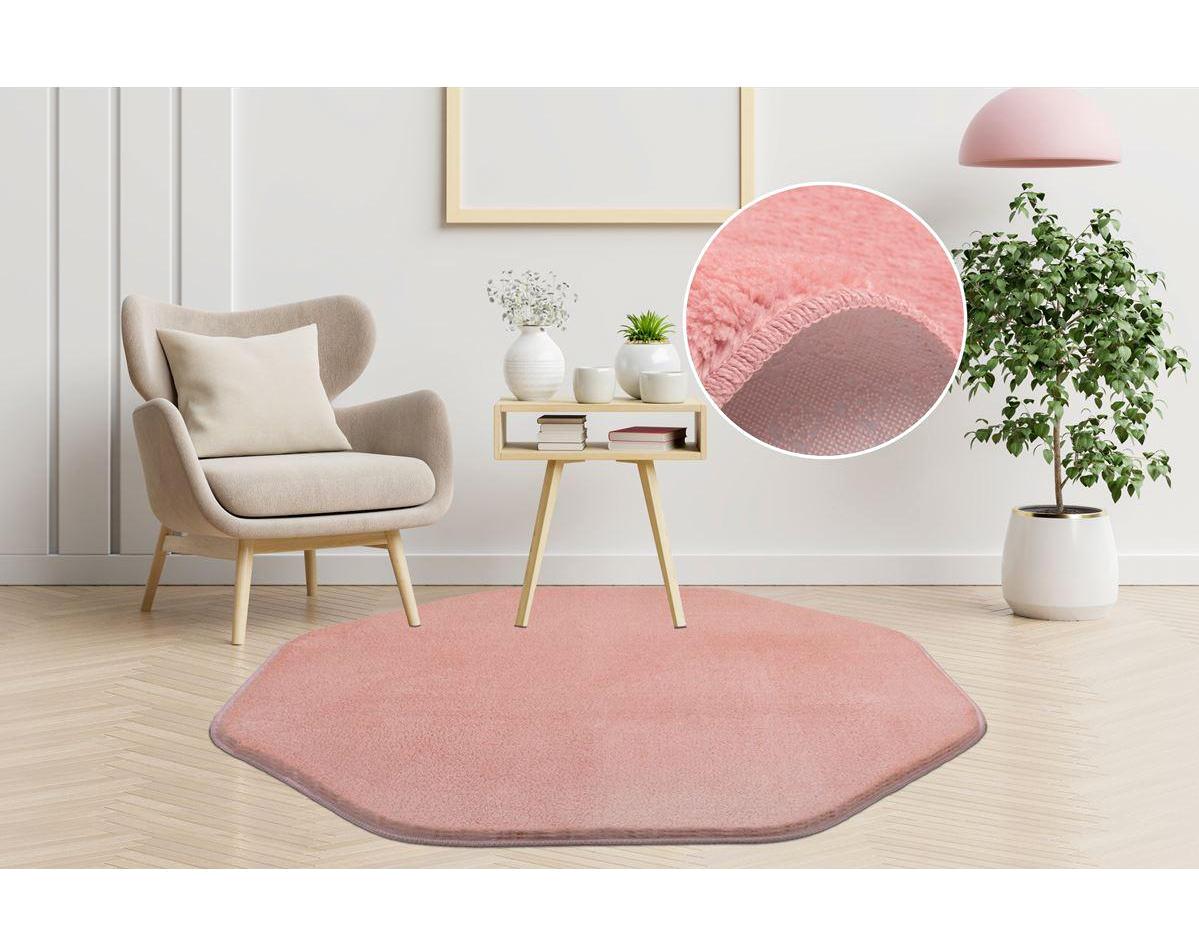Orkide Home Pembe 14 mm Polyester Leke Tutmaz Yıkanabilir Kalın Kaymaz Jel Taban Sekizgen Makine Dokuma Yatak Odası Halısı 100x150 cm