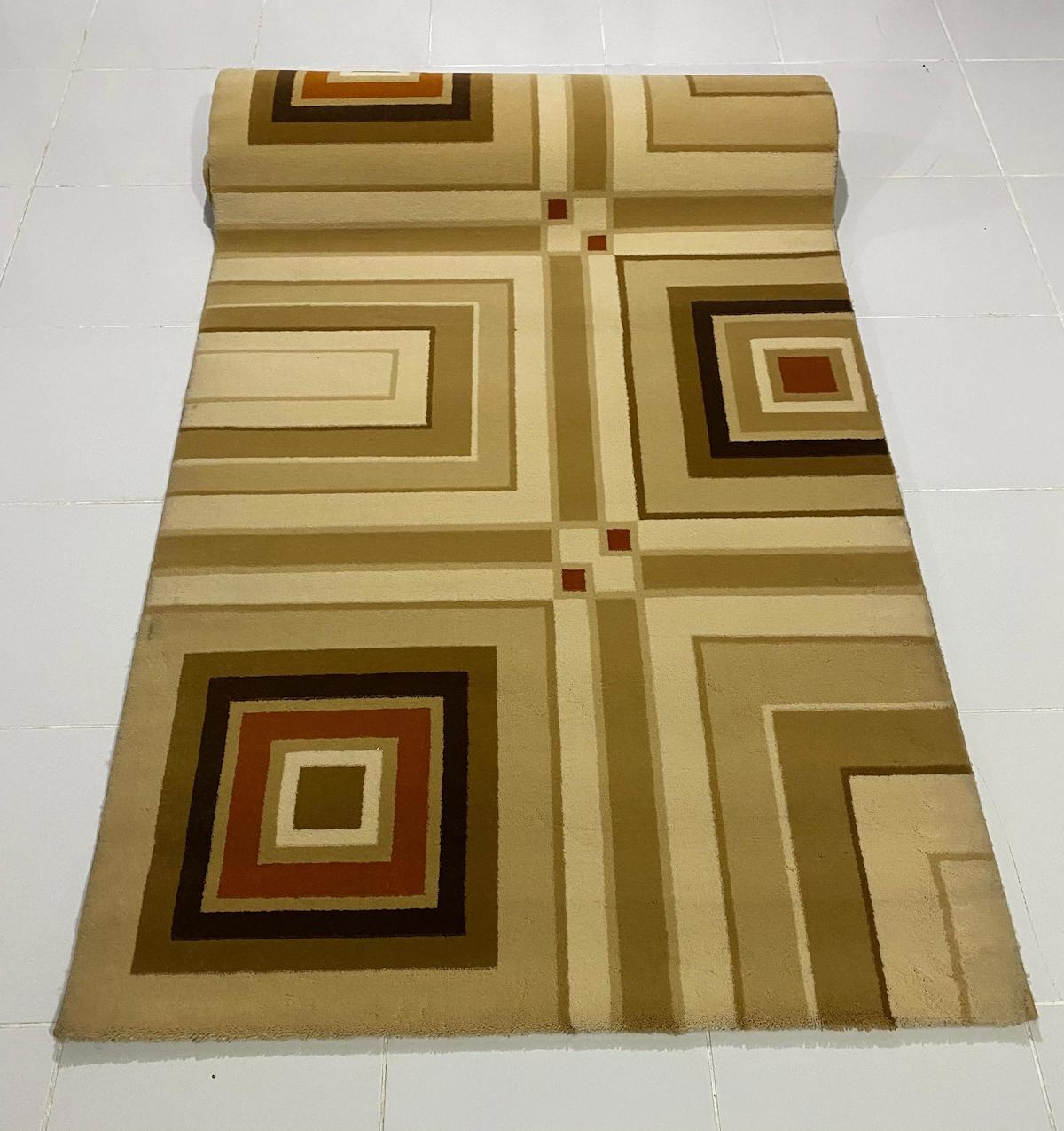Padişah Bej-Krem 12 mm Akrilik Yumuşak Yıkanabilir Kalın Kaymaz Geometrik Dikdörtgen Makine Dokuma Salon Halısı 200x290 cm
