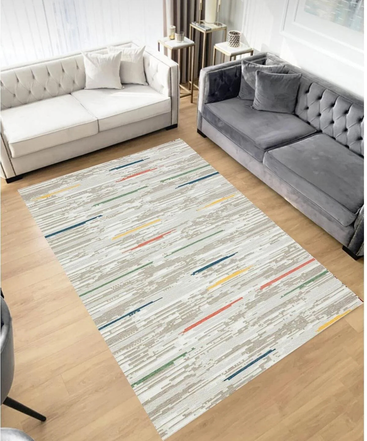 Sty Home Çok Renkli 0.8 mm Antibakteriyel Yıkanabilir Orta Kaymaz Dot Taban Dikdörtgen Makine Dokuma Salon Halısı 100x200 cm