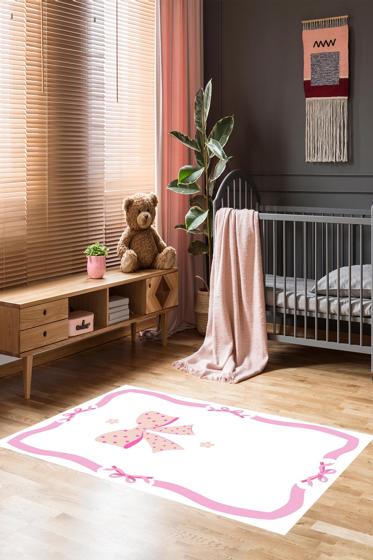 Homier Collection H-CK-10199B Krem 9 mm Pamuk Antibakteriyel Yıkanabilir Orta Kaymaz Dikdörtgen Makine Dokuma Çocuk Odası Halısı 80x150 cm