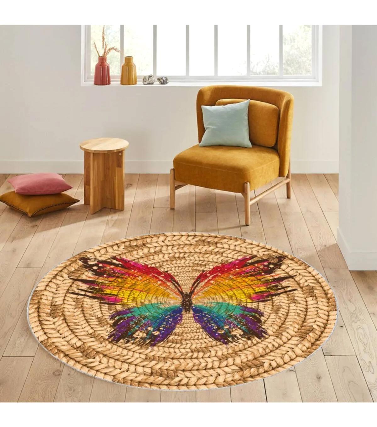 Rovigo Home RVG7062-SD331 Çok Renkli 8 mm Polyester Antibakteriyel-Leke Tutmaz-Toz Tutmaz Yıkanabilir İnce Kaymaz Dot Taban Yuvarlak Makine Dokuma Salon Halısı 120x180 cm