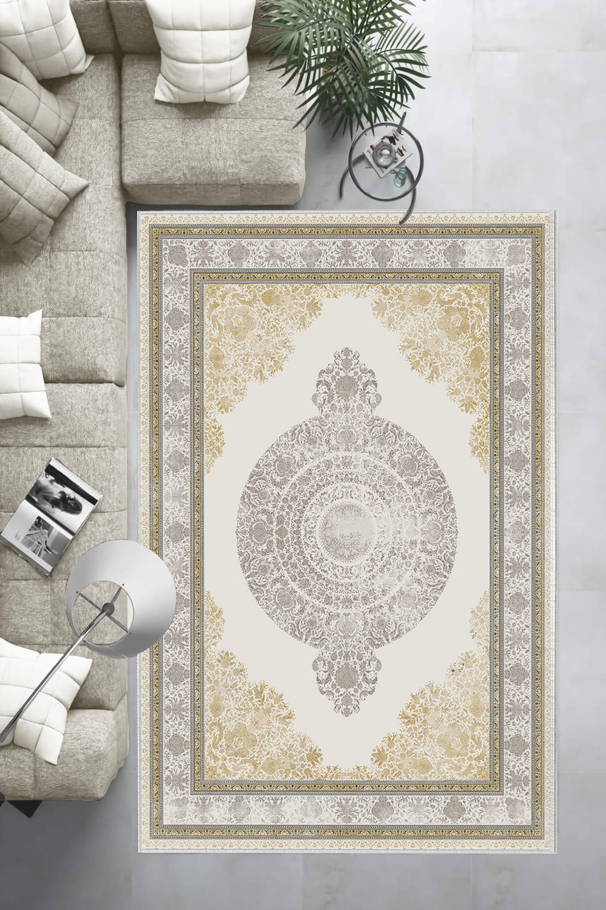 Aldora Krem 0.8 mm Polipropilen Yıkanabilir Orta Kaymaz Deri Taban Dikdörtgen Makine Dokuma Salon Halısı 120x200 cm