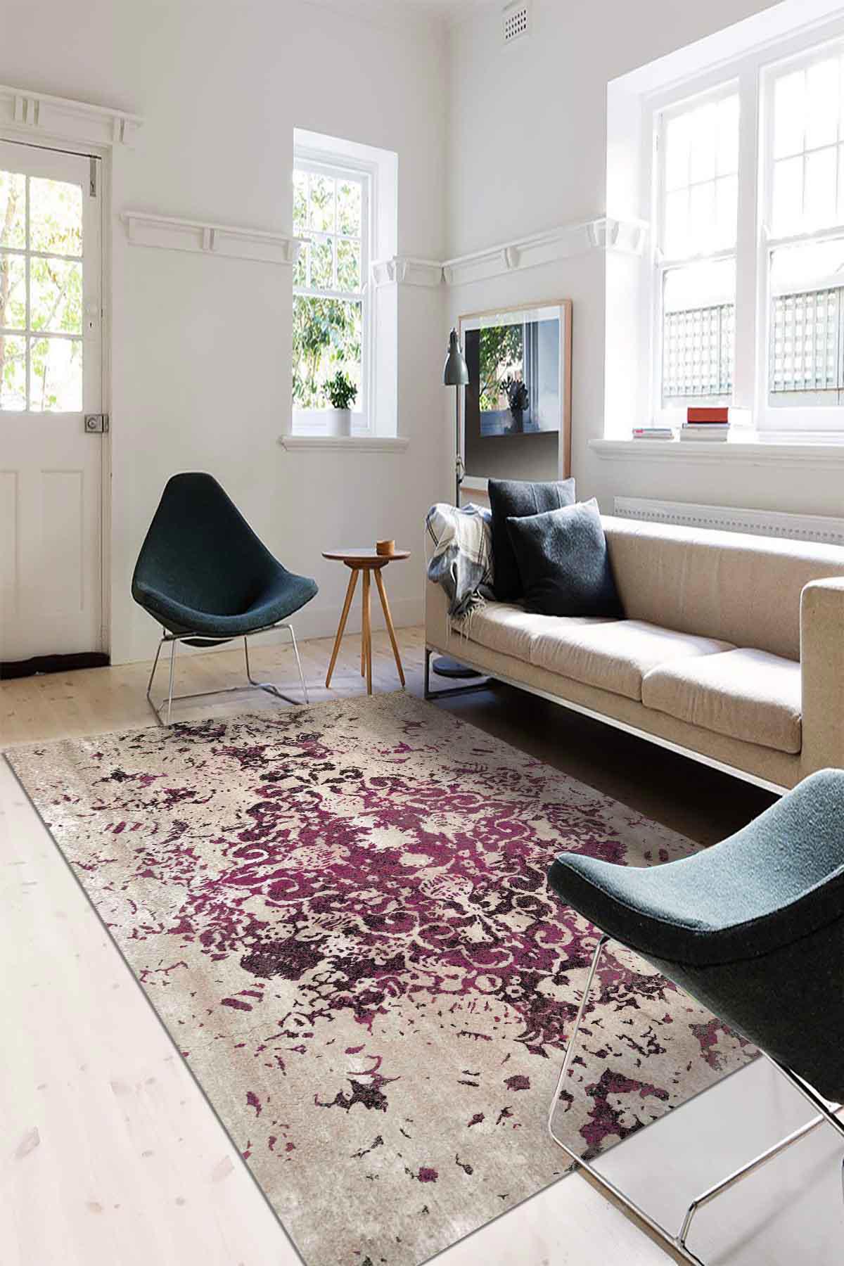 Aida Home Camelia Krem 0.5 mm Pamuk Antibakteriyel Yıkanabilir İnce Kaymaz Pamuk Taban Dikdörtgen Makine Dokuma Salon Halısı 120x180 cm