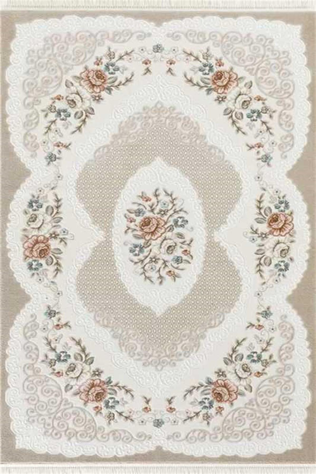 Dinarsu Viyana VY020 Krem 12 mm Akrilik Silinebilir Yıkanabilir Orta Kaymaz Dikdörtgen Makine Dokuma Oturma Odası Halısı 180x180 cm