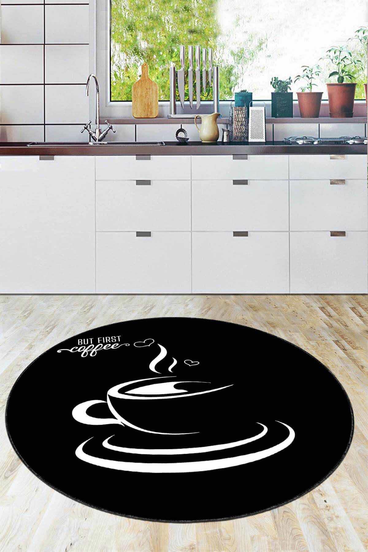 Viva Home AR833 Siyah 7 mm Mikropolyester Antibakteriyel Yıkanabilir İnce Kaymaz Lateks Taban Yuvarlak Makine Dokuma Salon Halısı 100x200 cm