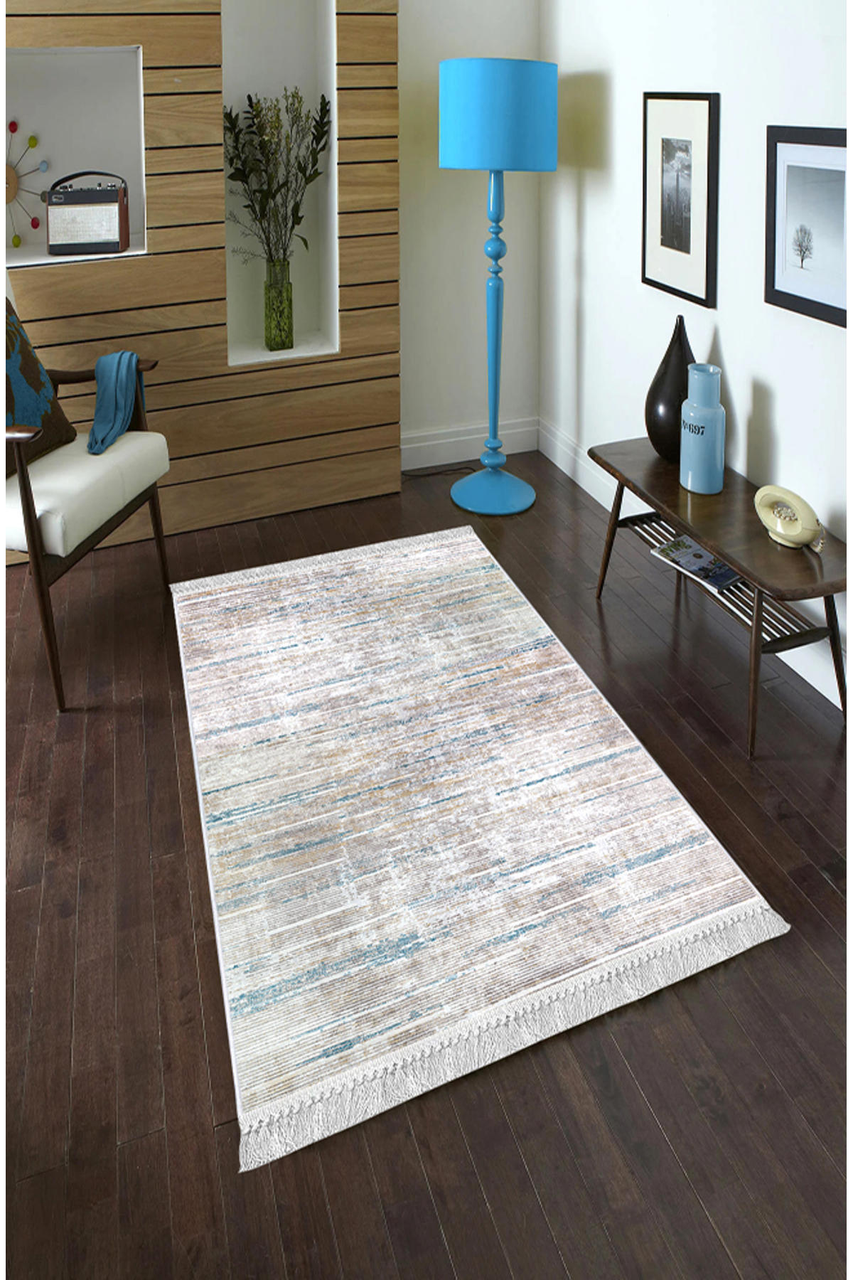 Artizon ART146 Mavi 0.8 mm Polyester Toz Tutmaz Yıkanabilir İnce Kaymaz Dot Taban Dikdörtgen Makine Dokuma Salon Halısı 120x200 cm