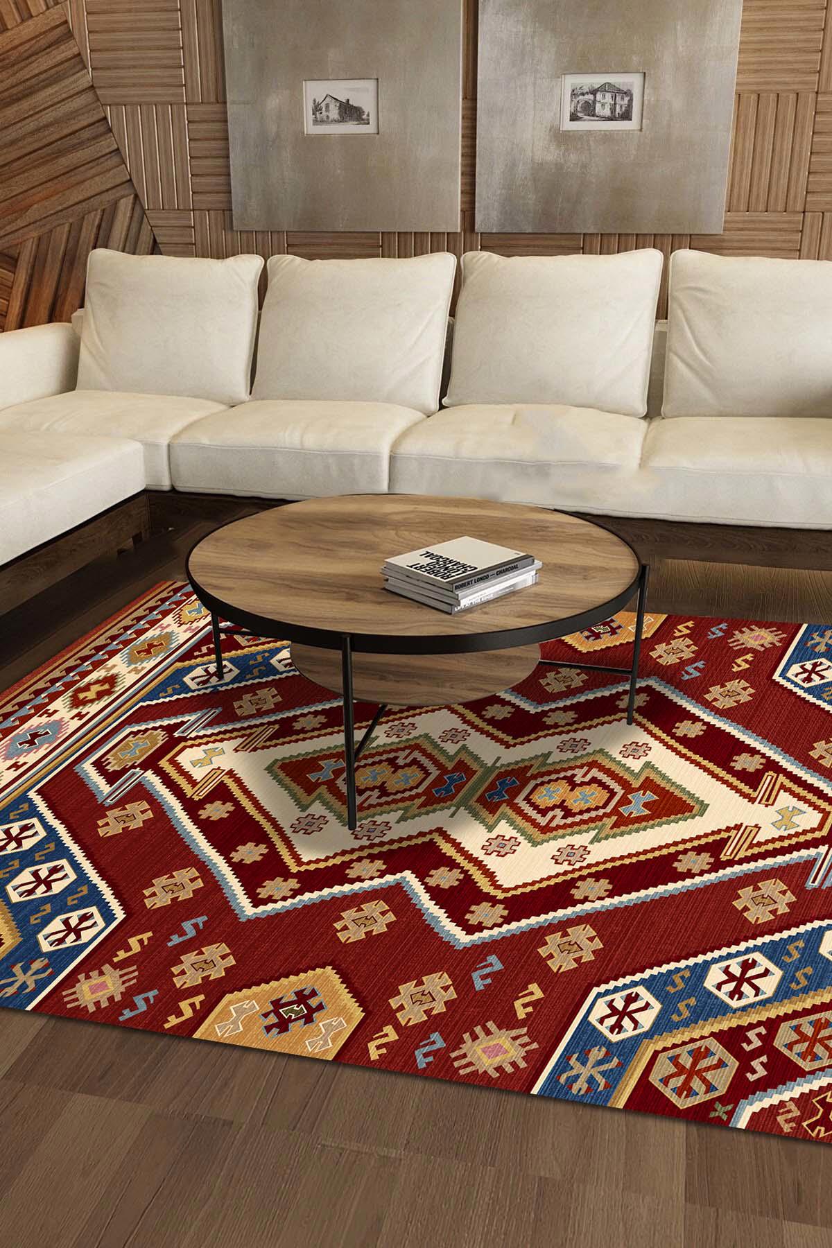Latte Dizayn Ceron Krem 0.5 mm Pamuk Antibakteriyel Yıkanabilir İnce Kaymaz Pamuk Taban Dikdörtgen Makine Dokuma Salon Halısı 80x120 cm