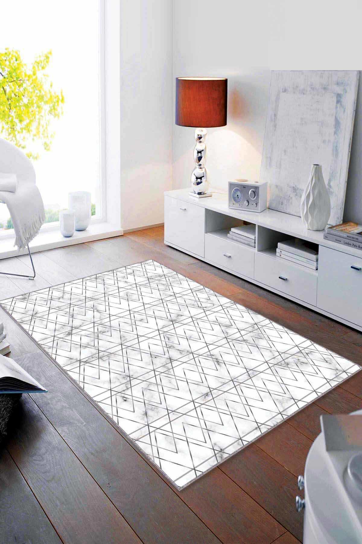 Viva Home RV023 Gri 7 mm Mikropolyester Antibakteriyel Yıkanabilir Kalın Kaymaz Lateks Taban Dikdörtgen Makine Dokuma Salon Halısı