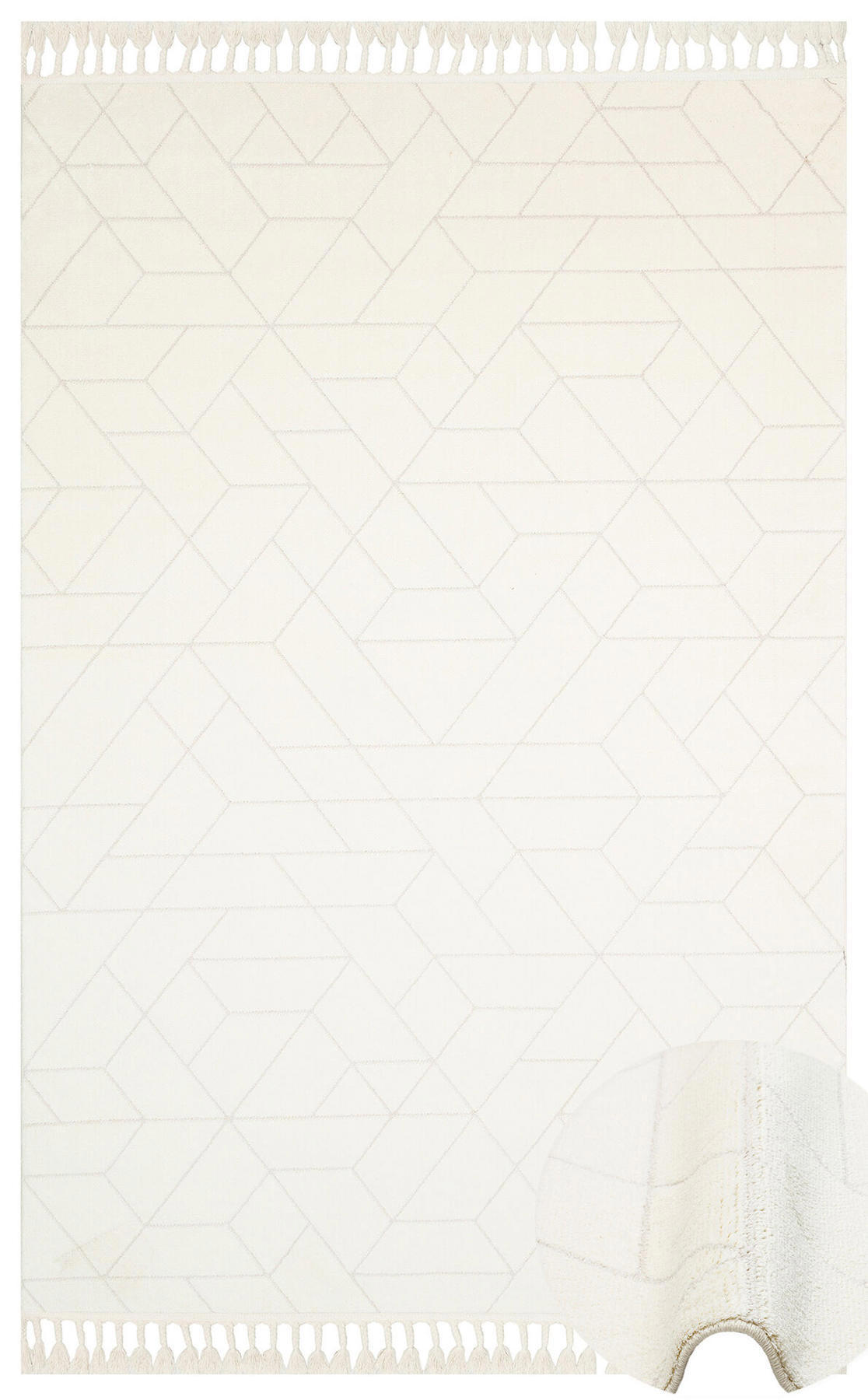 Eko Halı URB03 Krem 10 mm Polyester Hav Tutmaz-Tüy Tutmaz Yıkanabilir İnce Dikdörtgen Makine Dokuma Antre-Oturma Odası-Salon-Yatak Odası Halısı 100x200 cm