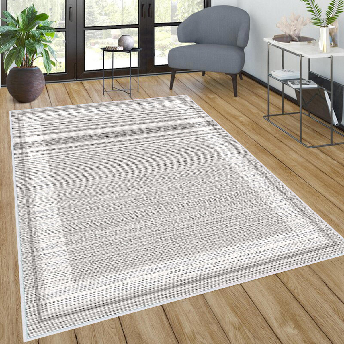 Rovigo Home RVG0576 Gri 8 mm Polyester Antibakteriyel-Leke Tutmaz-Toz Tutmaz Yıkanabilir İnce Kaymaz Dot Taban Dikdörtgen Makine Dokuma Salon Halısı 80x350 cm