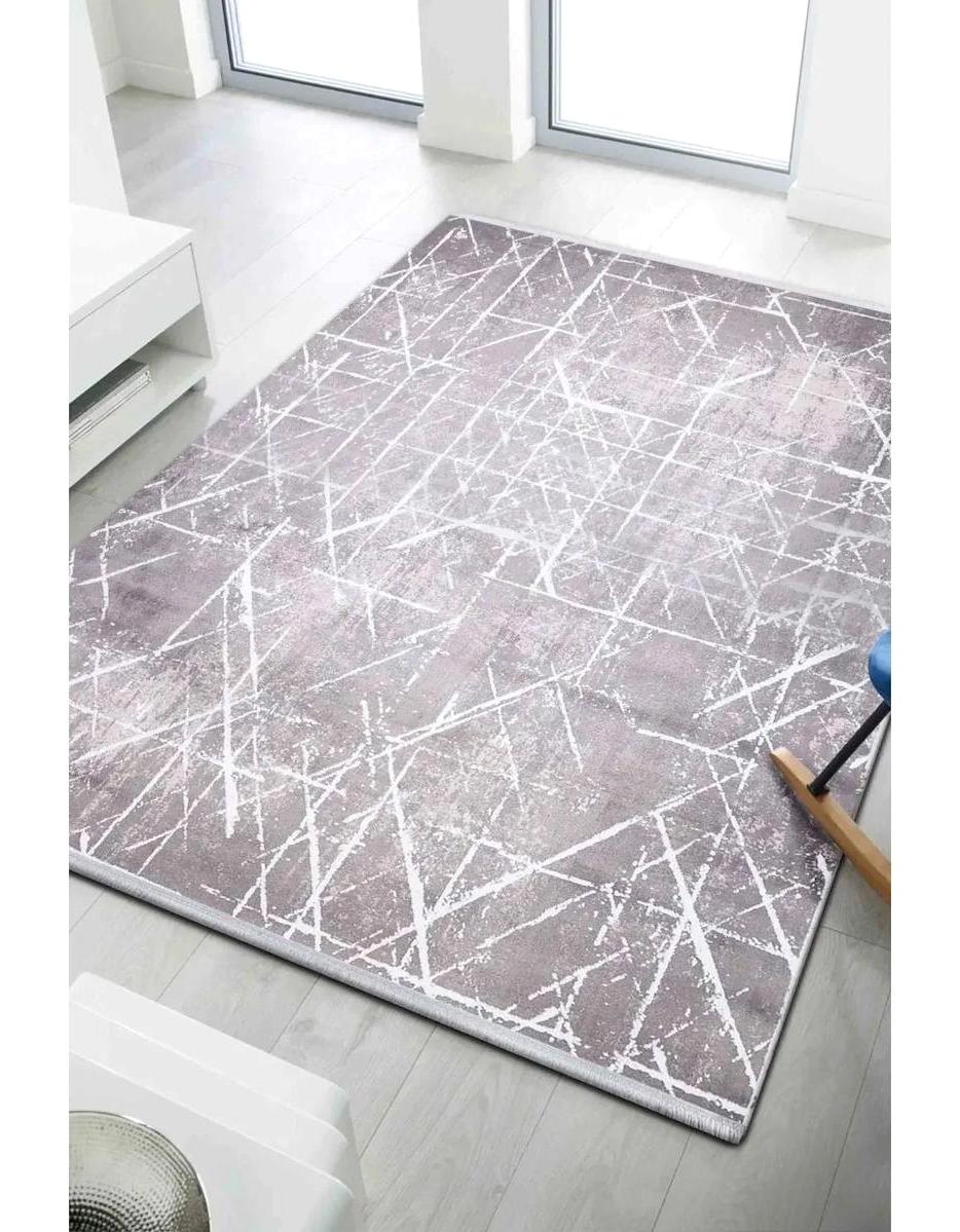 Atlas Halı Mood MD00D Gri 0.6 mm Akrilik Yıkanabilir İnce Kaymaz Jüt Taban Dikdörtgen Makine Dokuma Salon Halısı 100x200 cm