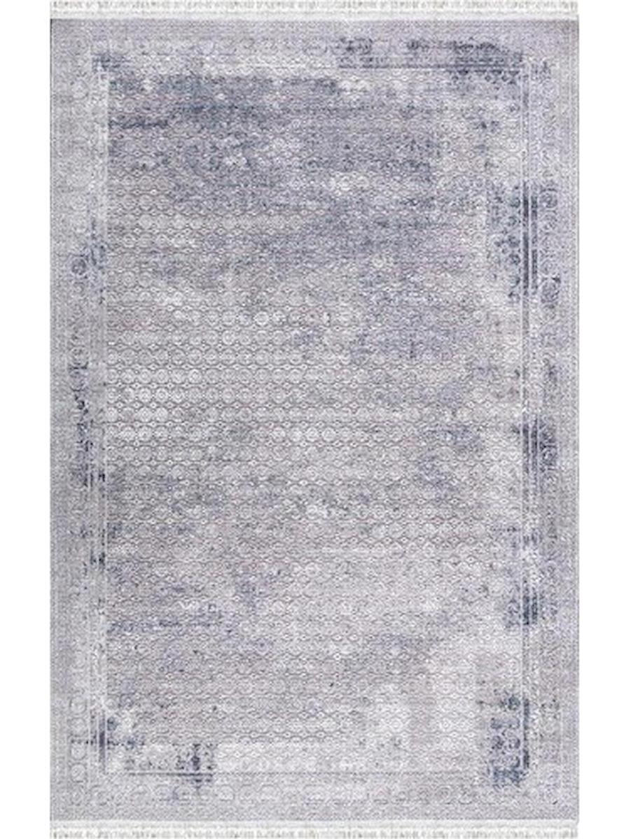 Merinos Rodin 60893 Gri-Mavi 12 mm Akrilik Toz Tutmaz Yıkanabilir Kalın Kaymaz Dikdörtgen Makine Dokuma Salon Halısı 80x150 cm