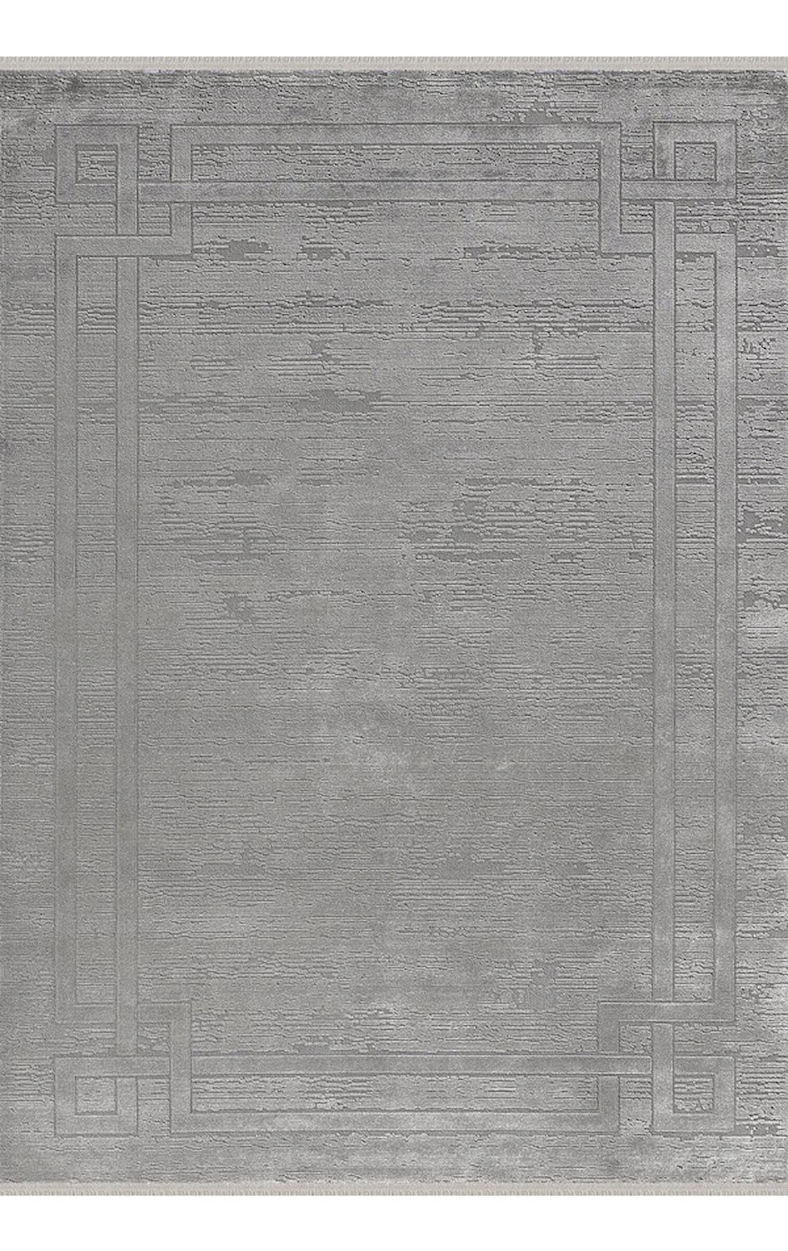 Merinos Bamboo Lavi 34666 Gri 7 mm Akrilik Antialerjenik Yıkanabilir İnce Kaymaz Dikdörtgen Makine Dokuma Salon Halısı