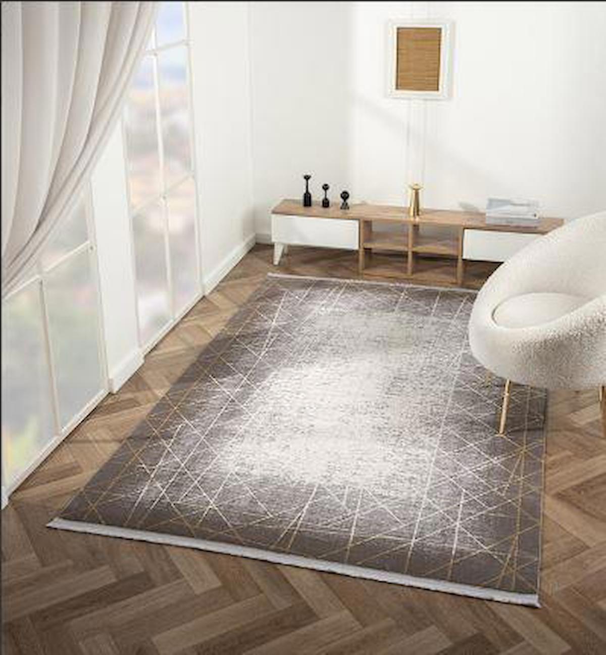 Çam Halı Crown FL002S Altın 12 mm Akrilik Yıkanabilir Orta Dikdörtgen Makine Dokuma Salon Halısı 120x180 cm