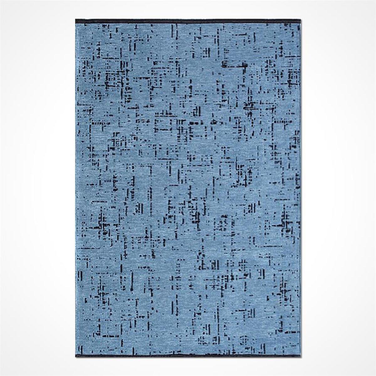 Kreasyon Halı Aqua AU010 Mavi 4 mm Polyester Yıkanabilir İnce Kaymaz Örme Taban Dikdörtgen Makine Dokuma Salon Halısı 180x280 cm