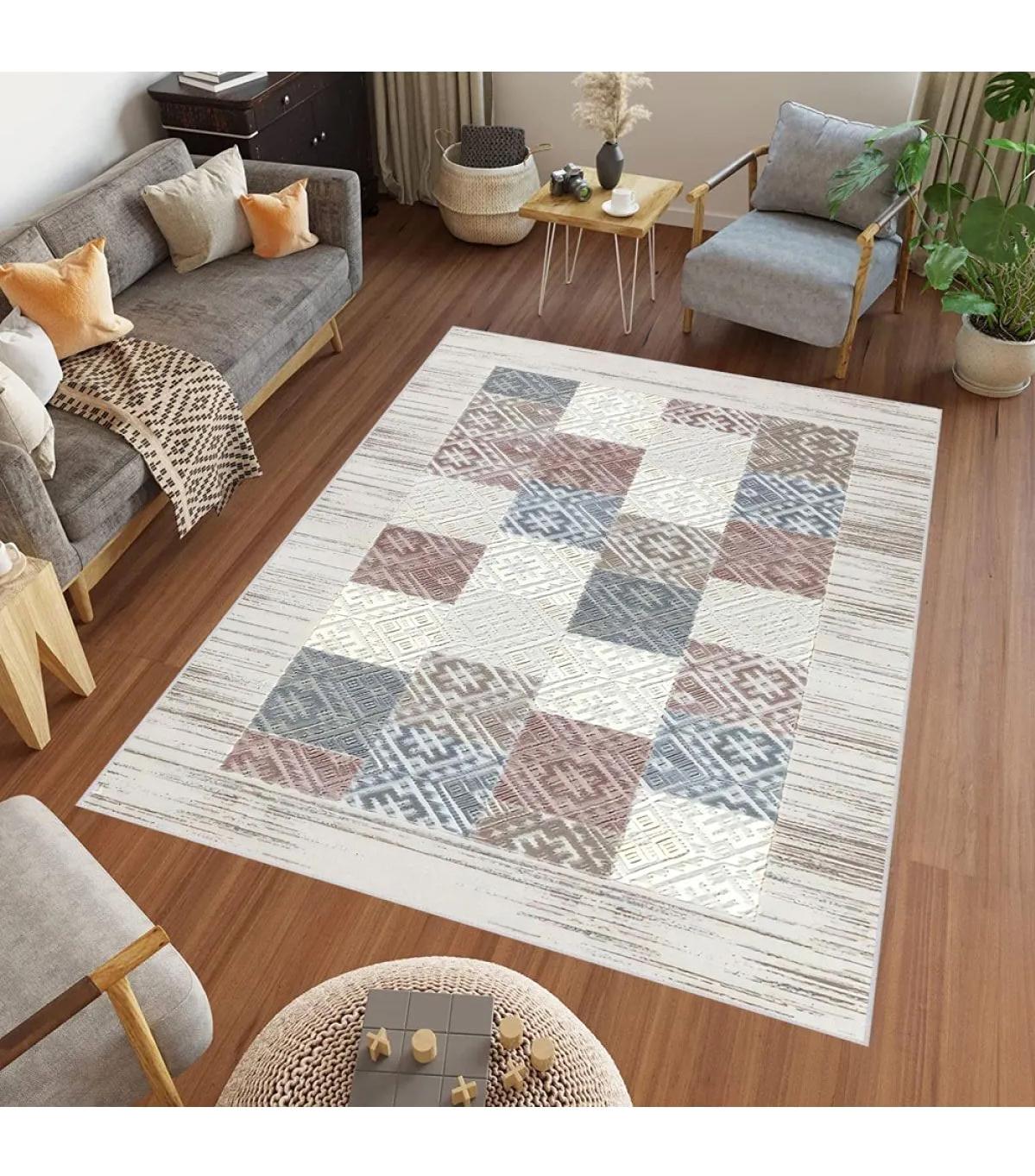 Rovigo Home RVG0452 Çok Renkli 8 mm Polyester Leke Tutmaz-Toz Tutmaz Yıkanabilir İnce Kaymaz Dot Taban Dikdörtgen Makine Dokuma Salon Halısı 80x500 cm
