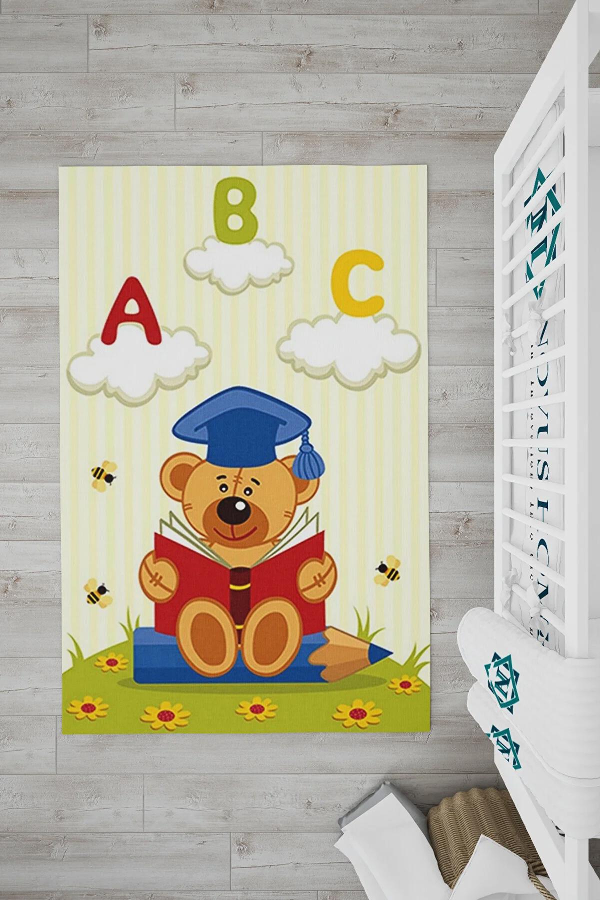 Novus Home Punto Serisi Çok Renkli 7 mm Polyester Antibakteriyel-Toz Tutmaz-Yalıtıma Yardımcı Yıkanabilir İnce Kaymaz Taban Dikdörtgen Makine Dokuma Çocuk Odası Halısı 100x150 cm