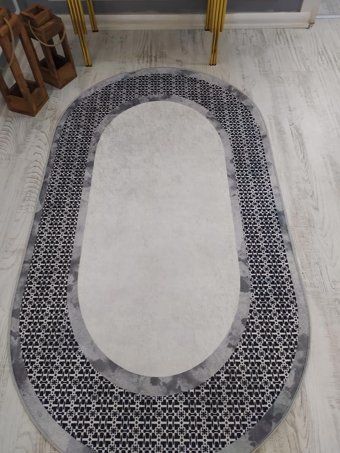 Doruklar Home Collection Gri-Siyah 0.8 mm Mikropolyester Leke Tutmaz Yıkanabilir Orta Kaymaz Suni Deri Taban Dikdörtgen Makine Dokuma Salon Halısı 80x400 cm