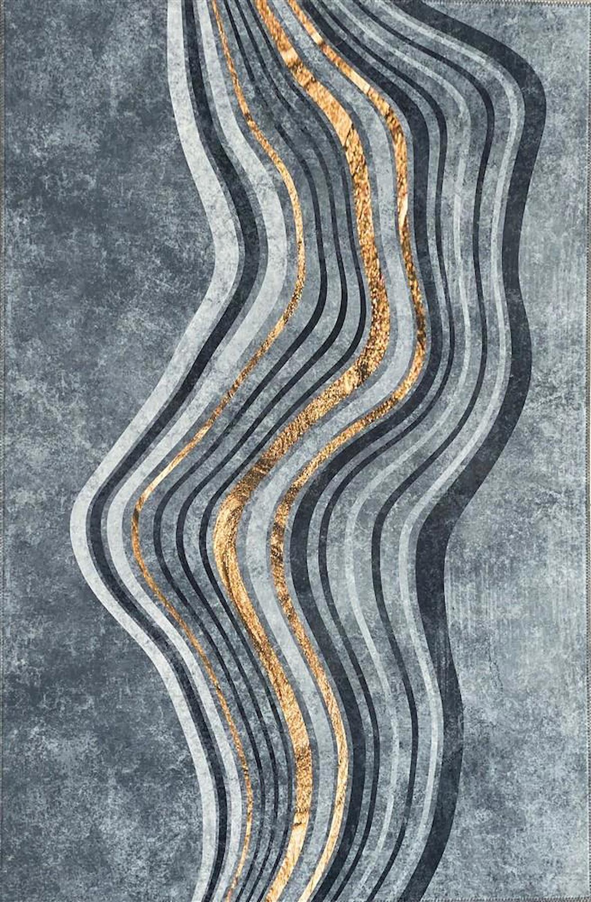 Carpettex Altın-Gri 8 mm Bambu Yıkanabilir İnce Kaymaz Jüt Taban Dikdörtgen Makine Dokuma Salon Halısı 100x160 cm