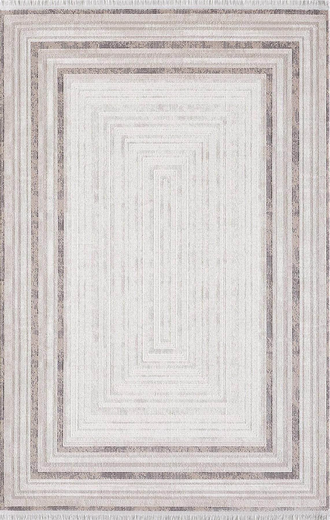 Artemis Halı 02432A Krem Akrilik Yıkanabilir İnce Kaymaz Jüt Taban Dikdörtgen Makine Dokuma Salon Halısı 180x280 cm