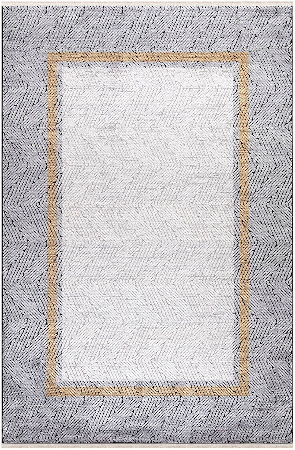 İpek Mekik Halı Erva 18170 Gri-Krem 8 mm Akrilik Yıkanabilir Orta Kaymaz Pamuk Taban Geometrik Dikdörtgen Makine Dokuma Antre-Çocuk Odası-Salon-Yatak Odası Halısı 80x150 cm
