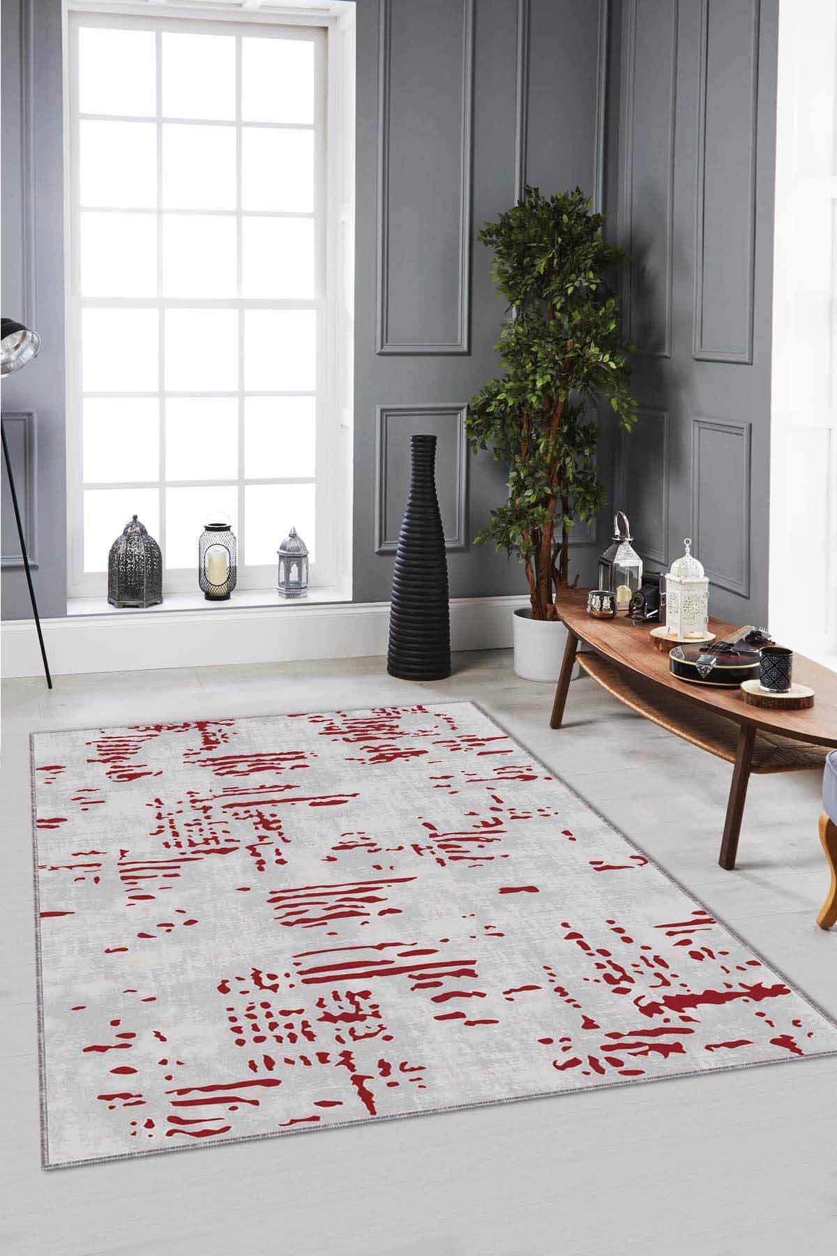 Viva Home DR001 Kırmızı 7 mm Mikropolyester Yıkanabilir Kaymaz Taban Dikdörtgen Makine Dokuma Halı 100x300 cm