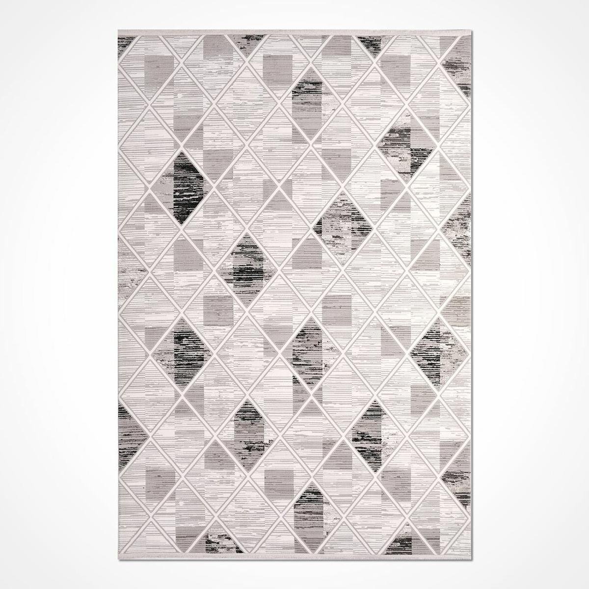 Crea Halı Galyon 16111 Krem 8 mm Akrilik Toz Tutmaz Yıkanabilir Orta Geometrik Dikdörtgen Makine Dokuma Salon Halısı 60x240 cm