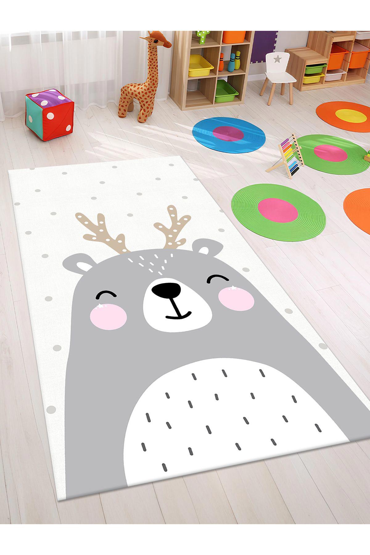İnspira Çok Renkli 12 mm Polyester Toz Tutmaz Yıkanabilir İnce Kaymaz Lateks Taban Dikdörtgen Makine Dokuma Çocuk Odası Halısı 180x180 cm