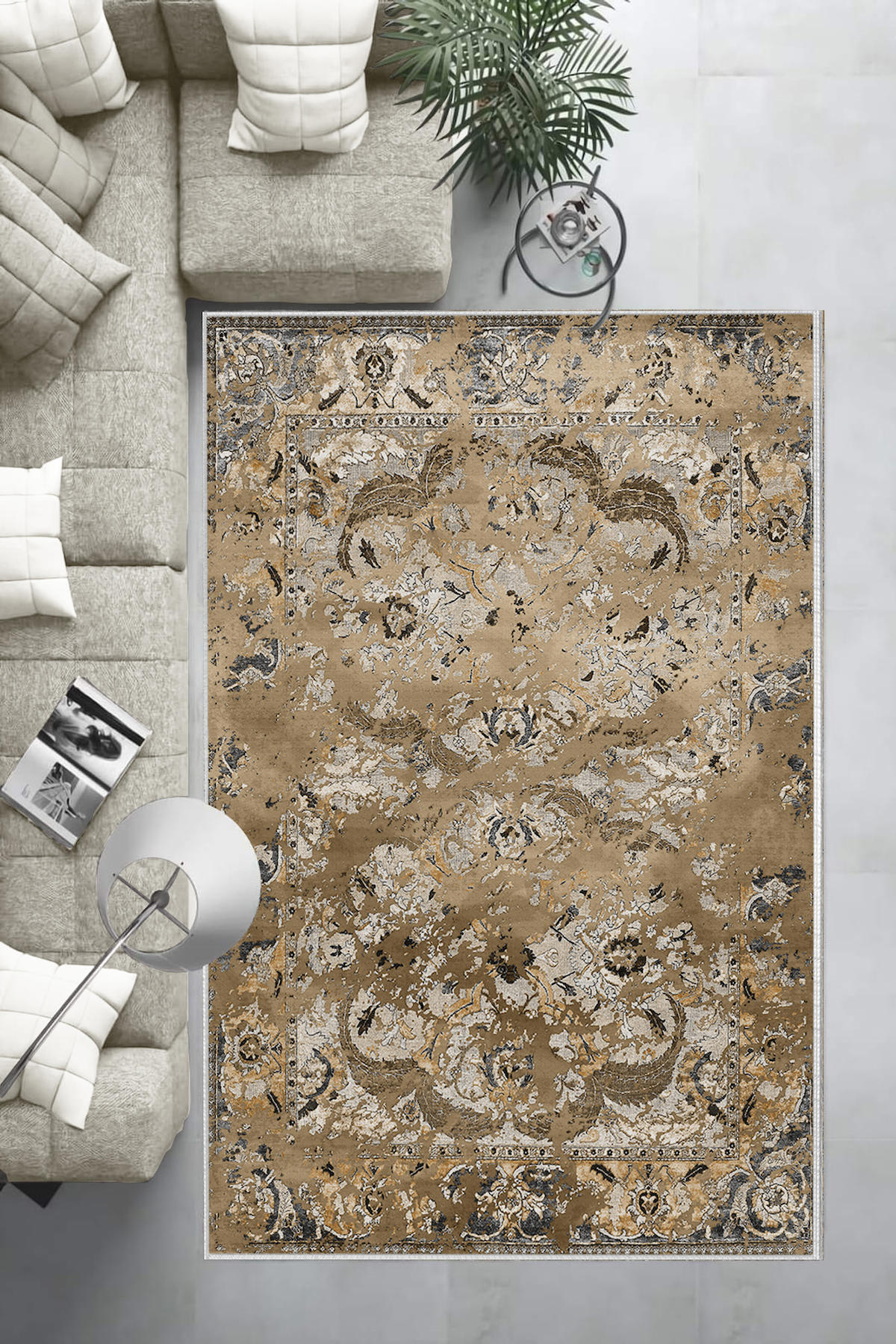 Aldora Kahverengi 0.8 mm Polipropilen Yıkanabilir Orta Kaymaz Deri Taban Dikdörtgen Makine Dokuma Salon Halısı 80x150 cm