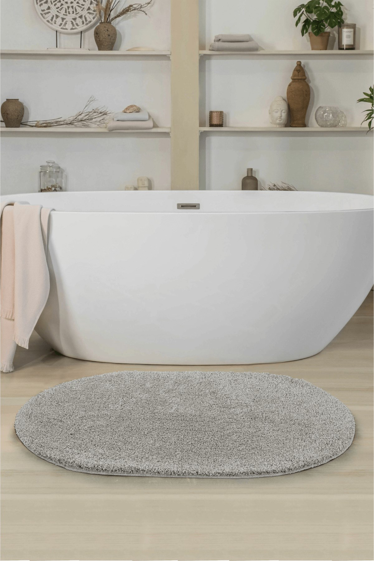 Eurobano Gri 25 mm Polyester Yıkanabilir Kalın Kaymaz Lateks Taban Oval Makine Dokuma Salon Halısı 200x290 cm