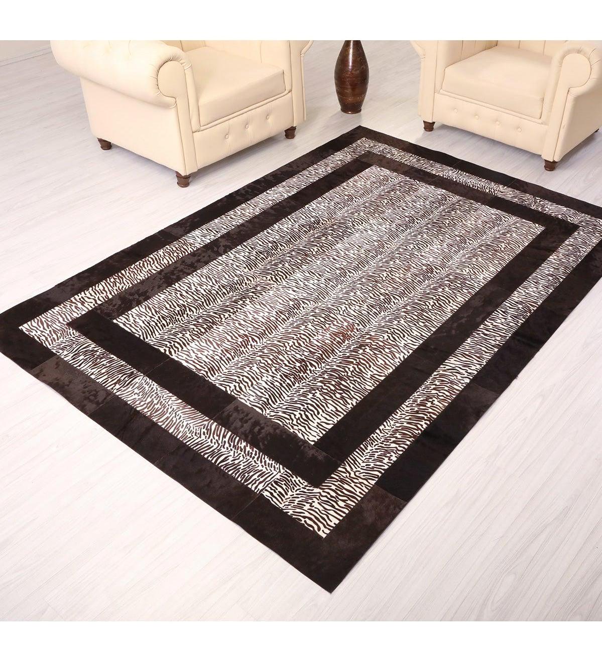 Leatinn Beyaz Kahverengi Deri AntiBakteriyel Yıkanabilir İnce Kaymaz Taban Dikdörtgen Makine Dokuma Antre-Çocuk Odası-Salon-Yatak Odası Halısı 120x180 cm